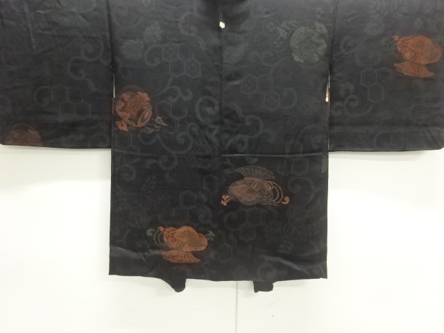 JAPANESE ANTIQUE HAORI / TAISHO ROMAN STYLE / SILK / MON KINSHA / URUSHI / WOVEN HAMMER